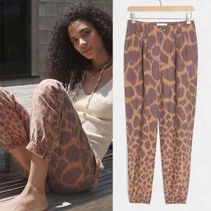 ANTHROPOLOGIE Pants TAMARIND TROUSER JOGGERS Giraffe Buckle Pleated Size 4 Boho